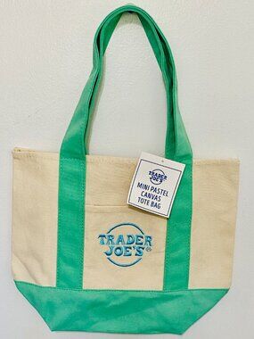 NEW Trader Joe's 2026 Mint Green Canvas Mini Tote Bag